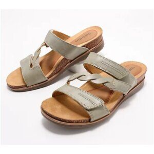 Cobb Hill May Leather Asymmetrical Slide Sandals Women’s 8 X Wide Sage Comfort